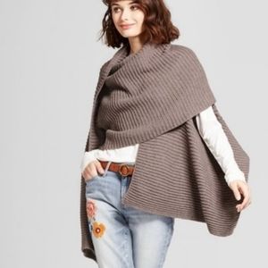 Gray Asymmetrical Sweater Scarf Vest Shawl Wrap